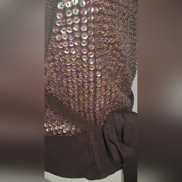NANETTE LEPORE-size M - sweater/wrap top vest 100% wool with beaded sequins - Picture 7 of 9